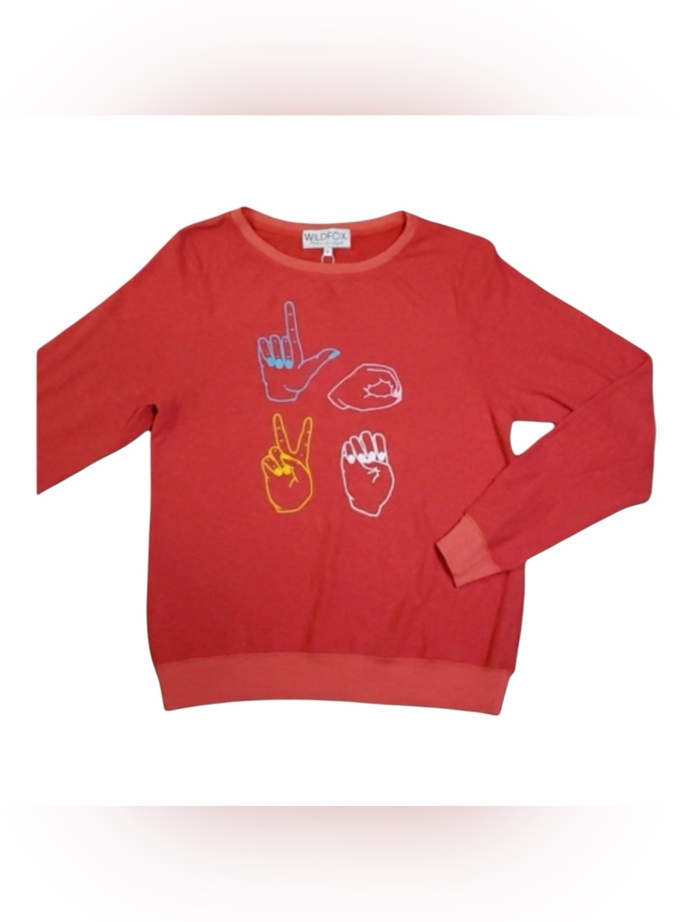 Wildfox ASL "Love" Beach Jumper Sweatshirt Women's Small NWT Red Sign Language